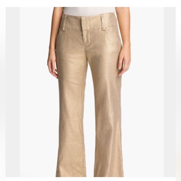 Alice + Olivia Gold Metallic Wide Leg Pants - Picture 2 of 9